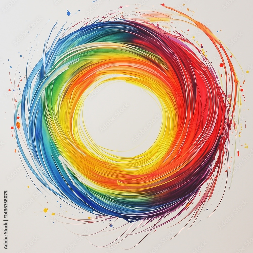 Fototapeta premium Colorful Brush Stroke Radiating Abstract Circle Art