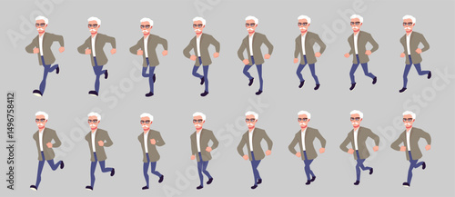 businessman running animation, run cycle animation sprite sheet, frame by frame run animation