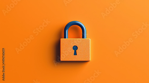 Orange padlock with blue shackle symbolizes security and protection against cyber threats on vibrant orange background. image conveys sense of safety and digital security