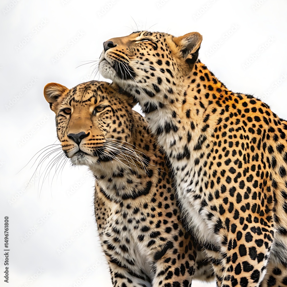 Fototapeta premium Leopard couple on a white background. Animal in the wild.