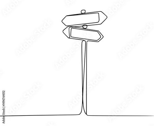 Minimalist continuous line drawing of two signposts