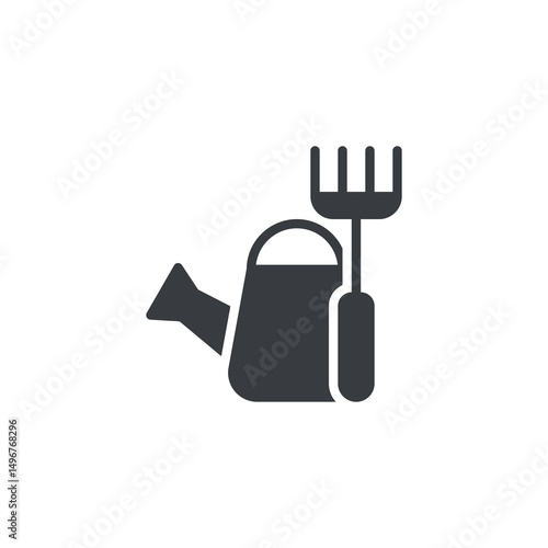 Watering can, rake vector icon