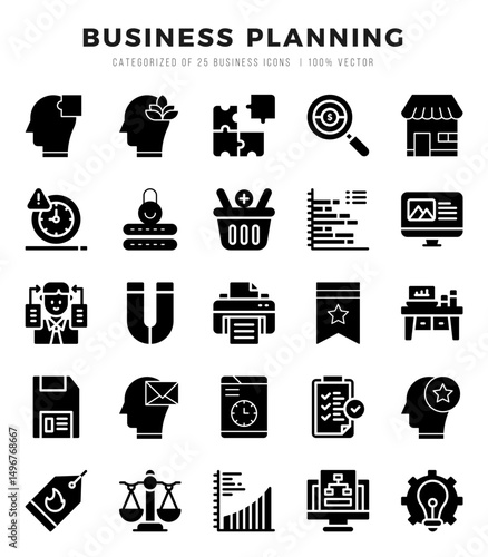 Business Planning Icons bundle. Glyph style Icons. Vector illustration.
