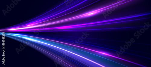 Modern abstract high speed movement with dynamic motion light trails, speed effect on dark blue background. Futuristic digital technology concept. Pattern for banner. Vector EPS10.