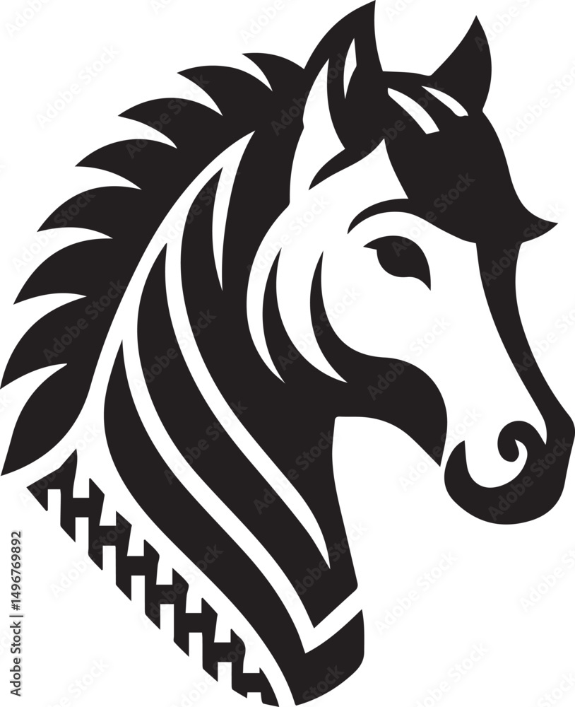 Fototapeta premium Black and White Berber Horse Vector Illustration – High-Quality Line Art Design