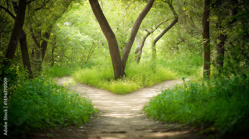 Obraz premium A forked path in nature, symbolizing life's choices and possibilities