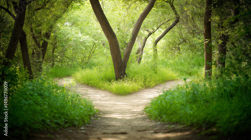 A forked path in nature, symbolizing life's choices and possibilities