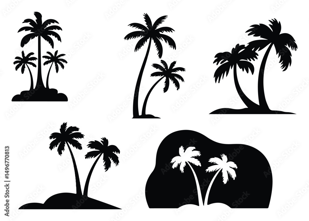 Fototapeta premium Palm trees silhouette set for tropical or vacation concepts