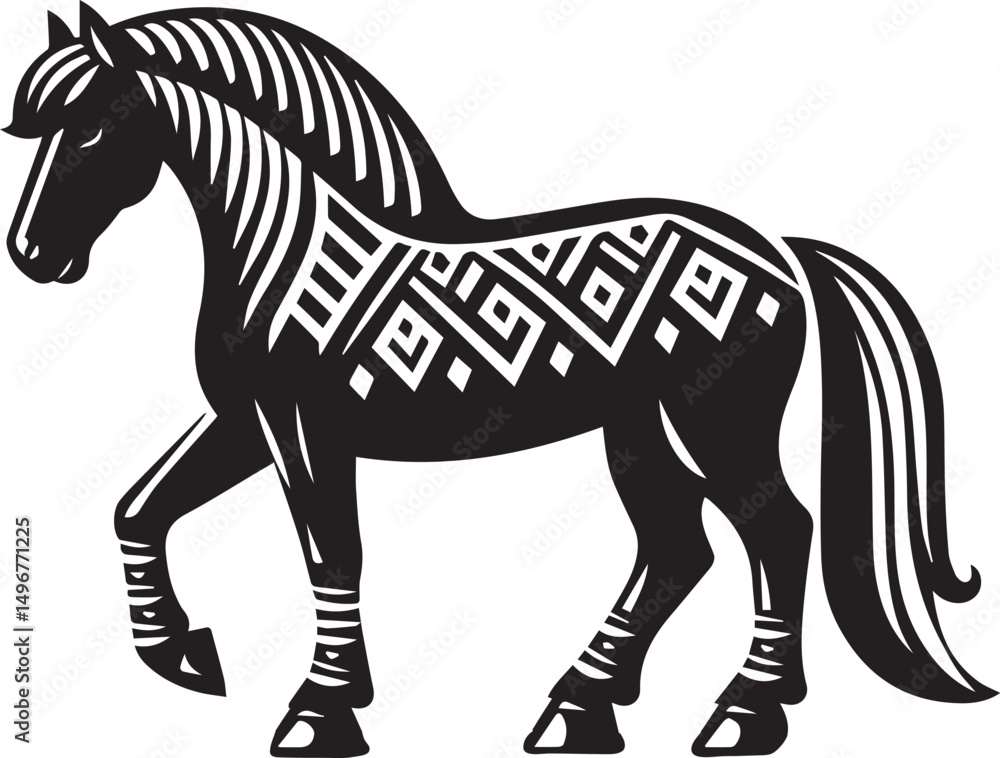 Obraz premium Black and White Berber Horse Vector Illustration – High-Quality Line Art Design