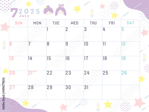 2025年7月のカレンダー　七夕