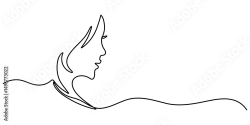woman face continuous one line drawing, Abstract woman face continuous line drawing minimalism style isolated on white background, Abstract female face rendered in one continuous line minimalist. 