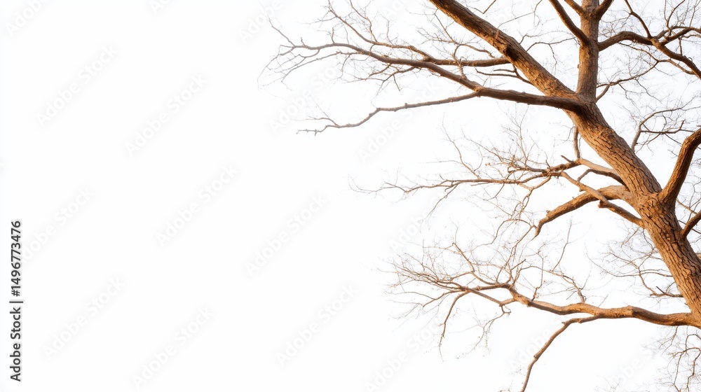 Fototapeta premium Stark brown tree branches reach against a bright white backdrop