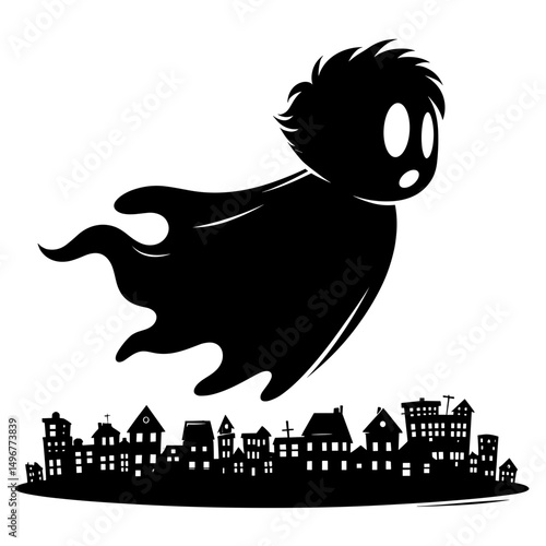 Ghost flying above dark town at night