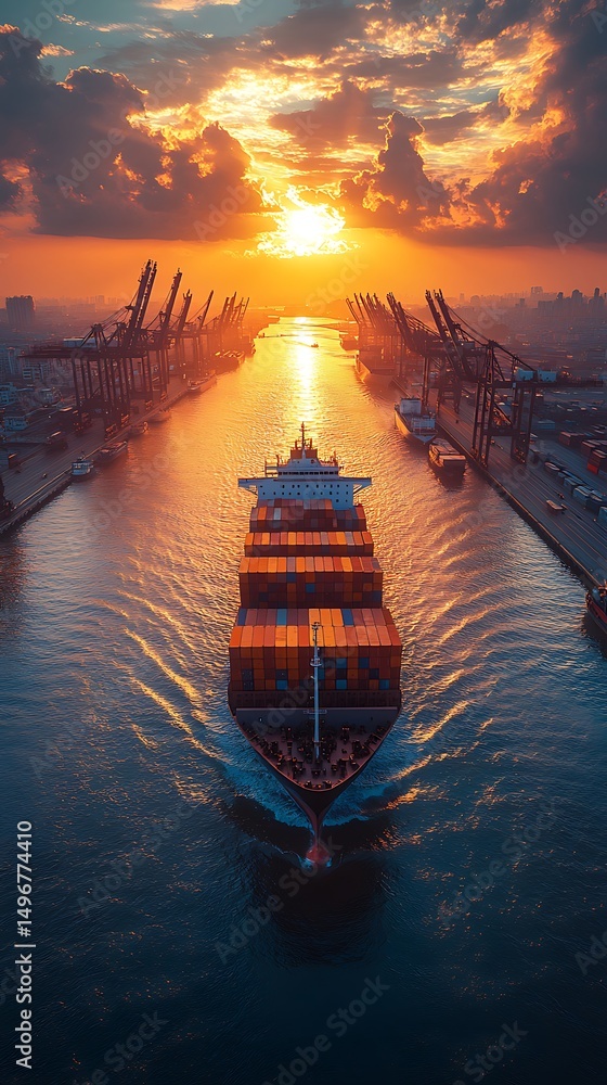 Shipping port glowing with sunset reflections high resolution picture Shipping port glowing with sunset reflections high resolution picture