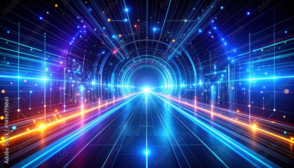 Obraz premium Dark mode cybernetic data tunnel with flowing particles