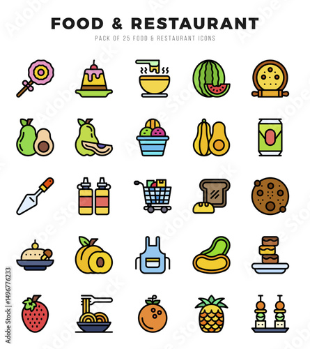 Set of Lineal Color Food and Restaurant Icons. Lineal Color art icon. Vector illustration