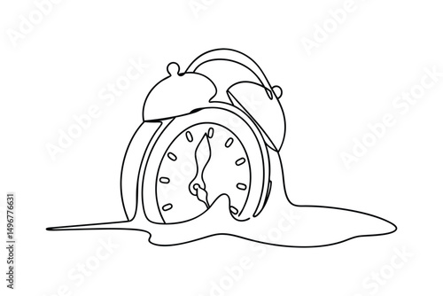 Melting Clock Continuous Line Drawing Surreal Time Concept Illustration On White