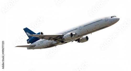 白い翼力強く上昇する旅客機 青空背景 滑らかな飛行. AI Generated