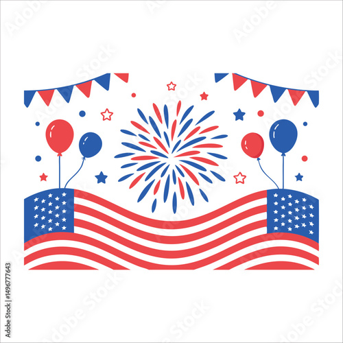 4th Of July, Firework Vector, Patriotic Fireworks, Red White Blue, Usa Celebration, Independence Day, Starburst Vector, July 4th Firework, Flat Firework Icon, American Firework, Cartoon Fireworks, Fes