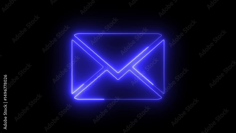 abstract glowing Neon mail letter box icon animationReceive message with conversation notice on black background. abstract glowing Neon mail letter box icon animationReceive message with conversation notice on black background.