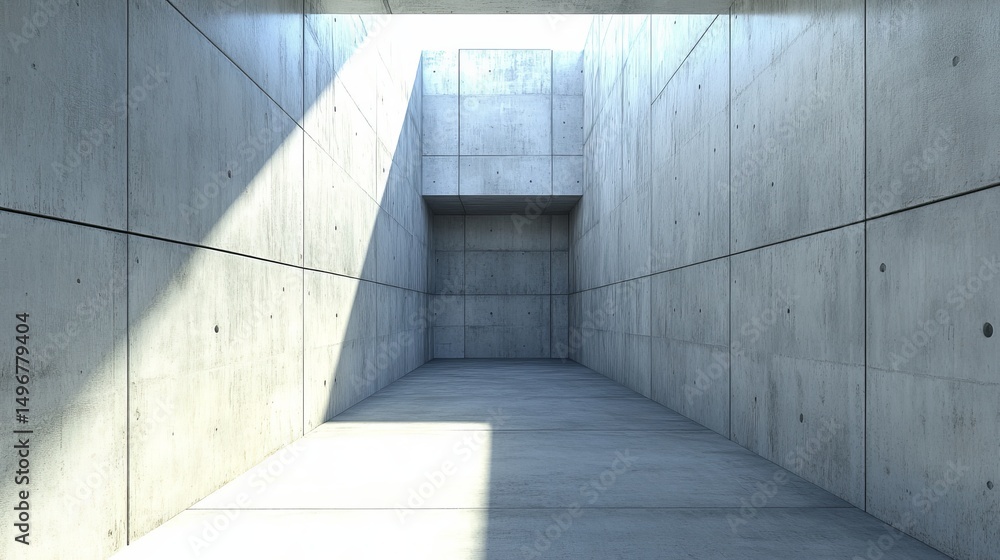 Fototapeta premium Empty, modern concrete corridor bathed in natural light