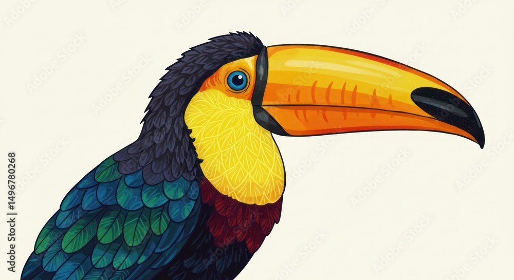 Fototapeta premium Colorful toucan bird illustration on white background.