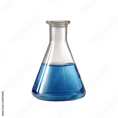 [Transparent Background PNG]Transparent Glass Erlenmeyer Flask with Blue Liquid