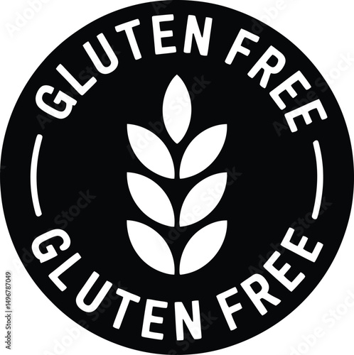Minimalist gluten free symbol featuring wheat ear icon design for food packaging and product labeling on a black circular background
