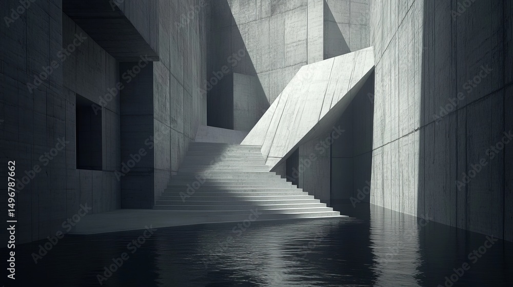 Obraz premium Abstract concrete structures, flooded interior, minimalist design