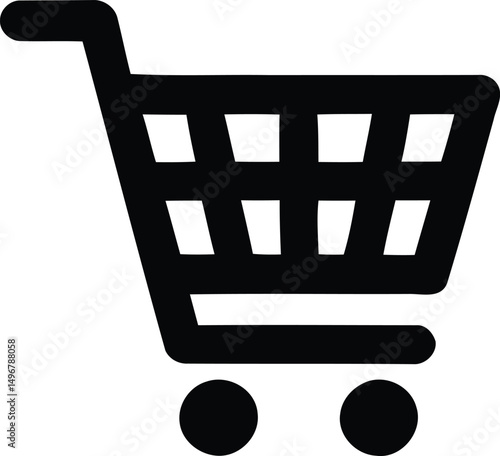 Simple black shopping cart icon representing e-commerce online retail purchasing consumerism sales and shopping concepts