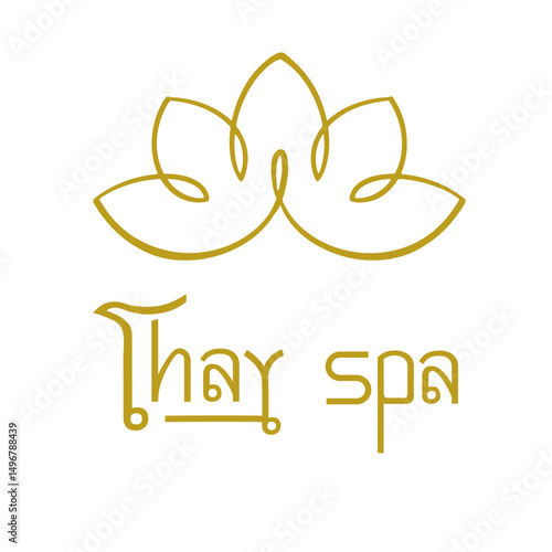 Elegant Thai spa logo with golden lotus flower and stylized text. Perfect for branding massage salons, wellness centers, packaging, menus, and vouchers.