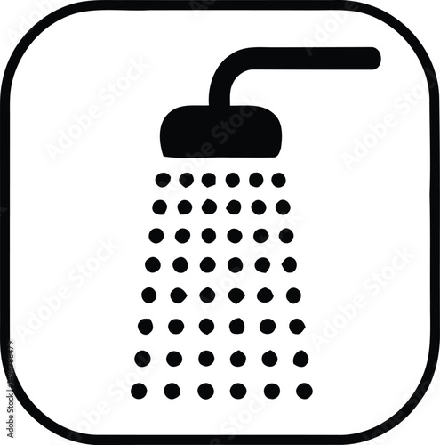 Simple black and white shower icon within rounded square ideal for bathroom signage and hygiene related design elements