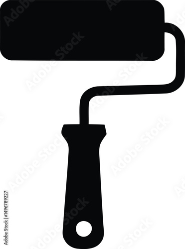 Black paint roller icon isolated on a white background representing renovation and painting construction tools and house improvement