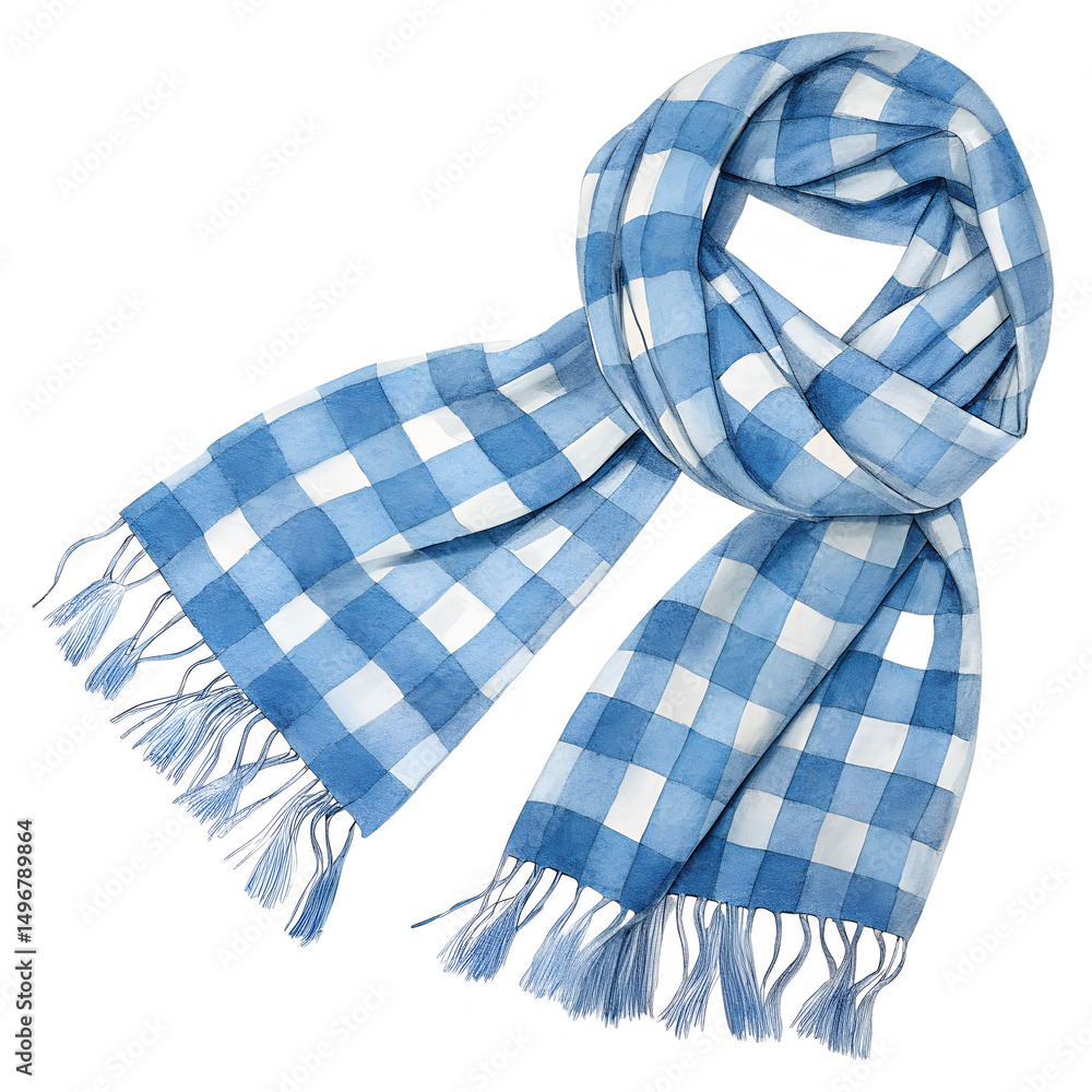 Obraz premium Watercolor Blue checked scarf illustration on transparent background isolated on transparent background