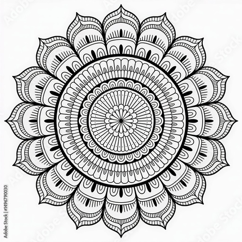 Intricate Symmetrical Black and White Mandala Design with Transparent Background