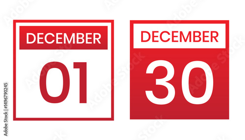 red color daily calendar editable vector file, calendar december with shape editable date