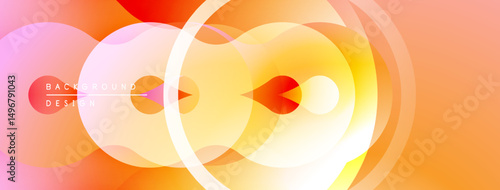 Abstract gradient layers create dynamic circular composition. Warm colors dominate, evoking energy, fluidity. Modern design element.