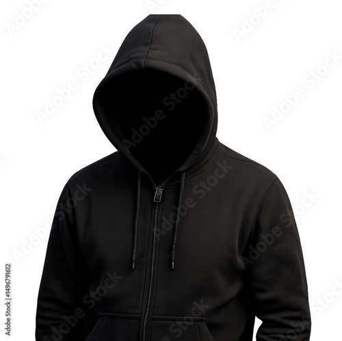 A criminal in black hood isolate , transparent background.