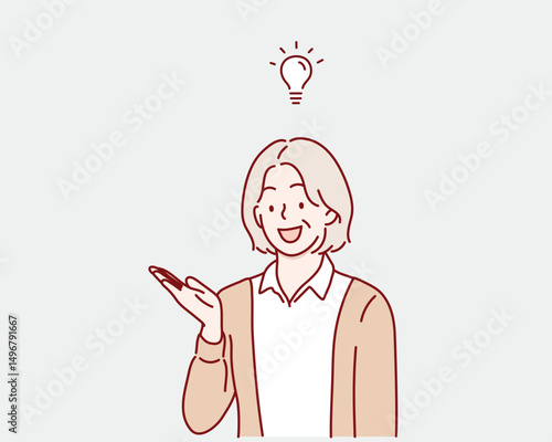Senior woman Getting a New Idea. Hand drawn style vector design illustrations.