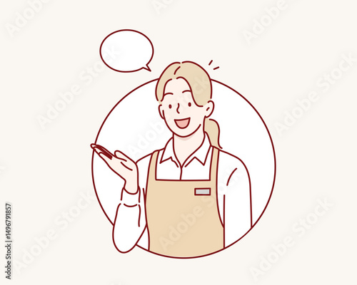 Store Clerk Assisting Customer with Service. Hand drawn style vector design illustrations.