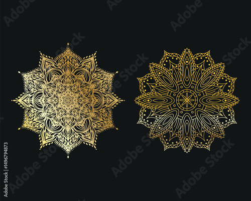 golden Mandala design. Decorative golden mandala. Mandala for henna, mehendi, business card, template, tattoo, Decorative ethnic ornamental elements, card. Spiritual golden mandala	