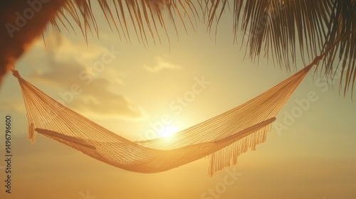 Serene Sunset Hammock Paradise: Tropical Relaxation at Golden Hour