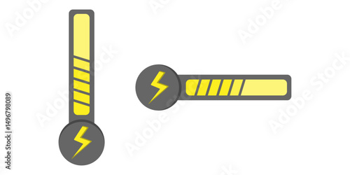 Energy bar with lightning bolt icon – representing power level, energy consumption, and electricity status in horizontal and vertical layouts.
