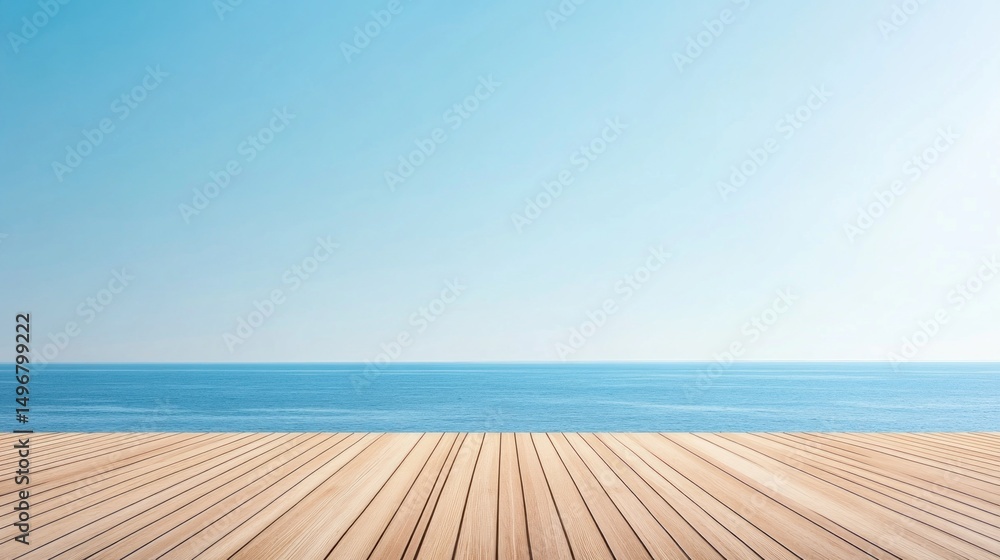 Fototapeta premium Tranquil Seascape: Wooden Deck Overlooking Serene Ocean