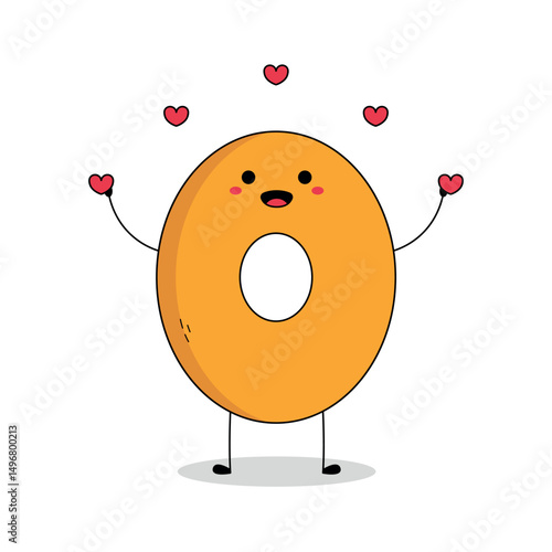 Cute Number Zero 0 cartoon character spreading love doodle