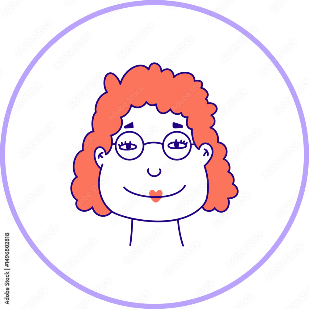Obraz premium Hand drawn woman doodle face. Simple lady avatar portrait for social media, apps, icons, website