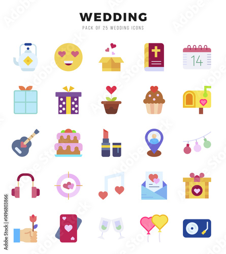 Wedding icons Pack. Flat icons set. Wedding collection set.