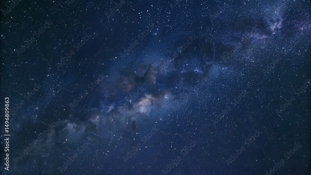 Fototapeta premium Starry Milky Way Galaxy with Deep Blue Sky Cosmic Glow Background