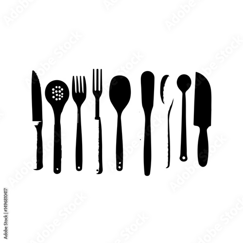 spoon and fork set. Set of restaurant icons. Silhouette cutlery icon, Steel Spoon Set, Spoon Set, Cutlery Set, Stainless Steel Spoon Set. Black cutlery set, Kitchen silhouette set.