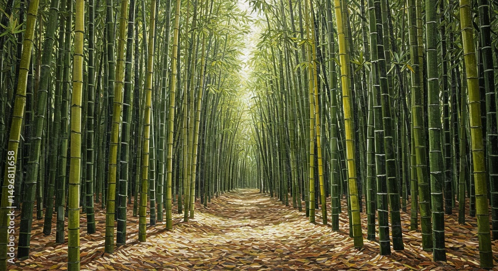 Fototapeta premium Lush bamboo grove pathway.
